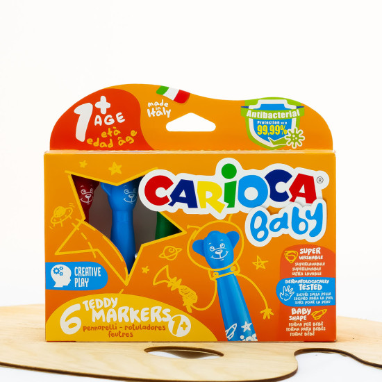 Flomasteriai mažyliams „BABY TEDDY MARKERS 1+“ CARIOCA, 6 spalvos