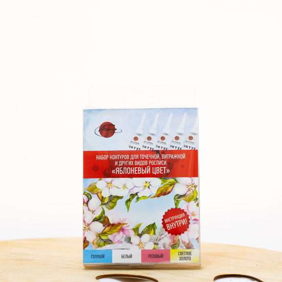 Kontūrų rinkinys dekoravimui, taškiniai tapybai „Obelų žydėjimas“, 4 spalvos