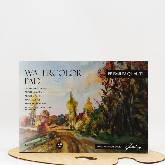 Akvarelinis sąsiuvinis PREMIUM A4, 20 lapų, popierius 200 gr./m2, kieta nugarėlė 1,25 mm